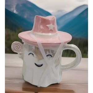 NEW Summerween Halloween Happy Ghost with Pink Cowgirl Hat & Lollipop High Gloss